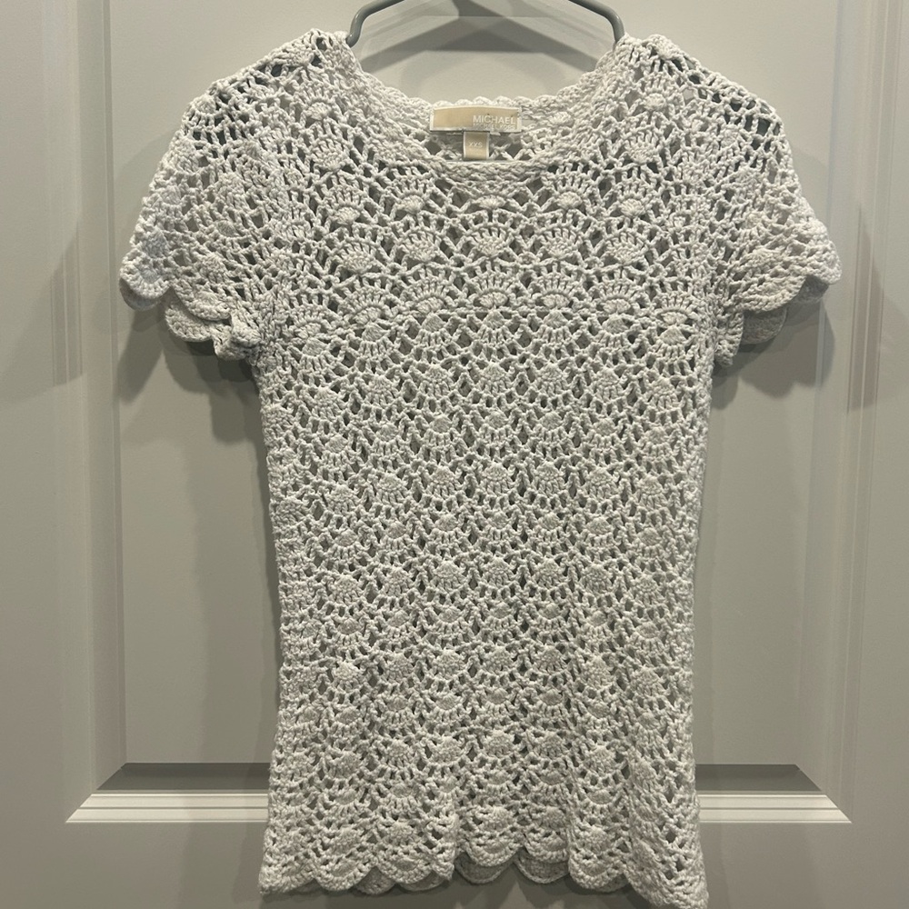 Michael Kors White Crochet Short Sleeve Top